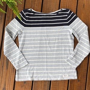 Talbots Navy/Gray/White Striped Cotton Top-S